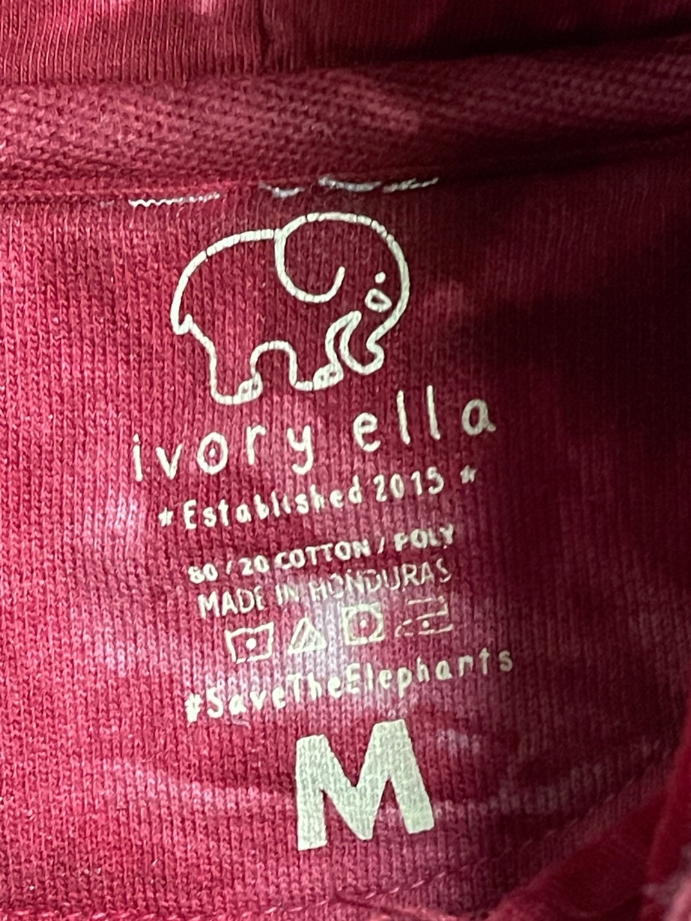 Ivory Ella Tie Dye Elephant Hoodie Sweatshirt Burgundy Maroon | Size M - Picture 5 of 7